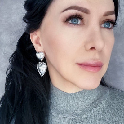 Double Trouble Sterling Silver Heart Earrings