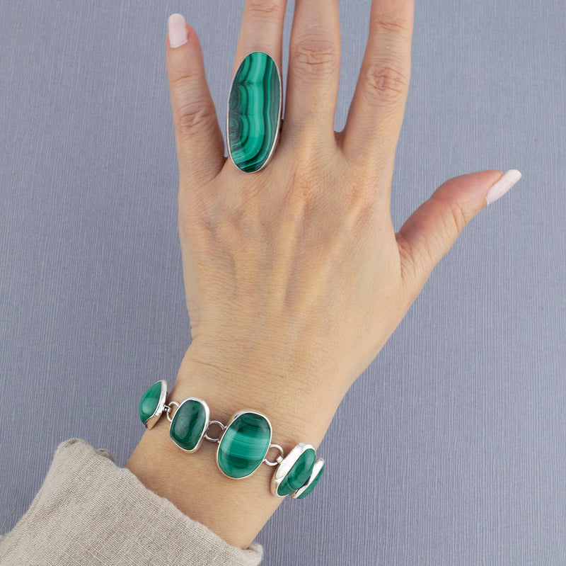 sterling silver green malachite link bracelet