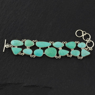 Large Silver and Genuine Turquoise Link Bracelet