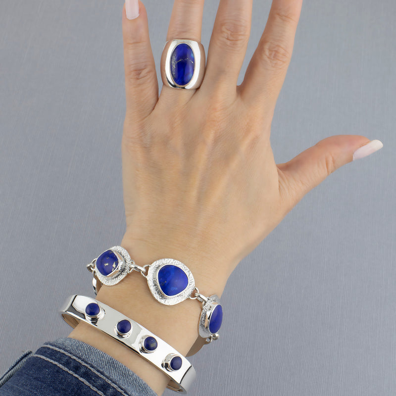 genuine lapis lazuli and sterling silver link bracelet