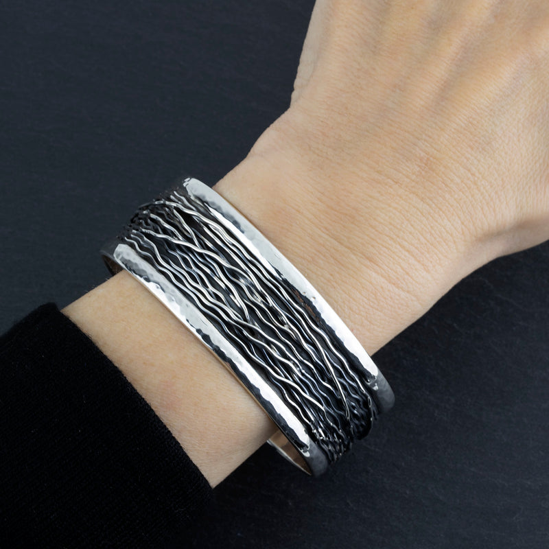 unique artisan Mexican silver wire bangle bracelet