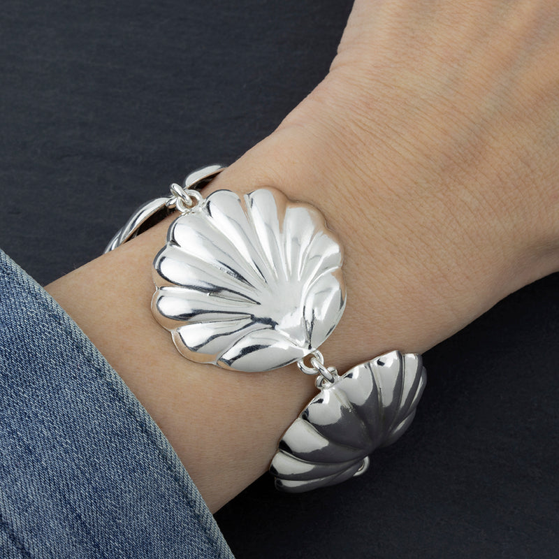 large sterling silver seashell beach bracelet