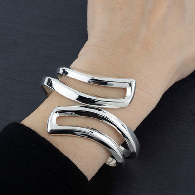 Open Flow Sterling Silver Hinged Bracelet