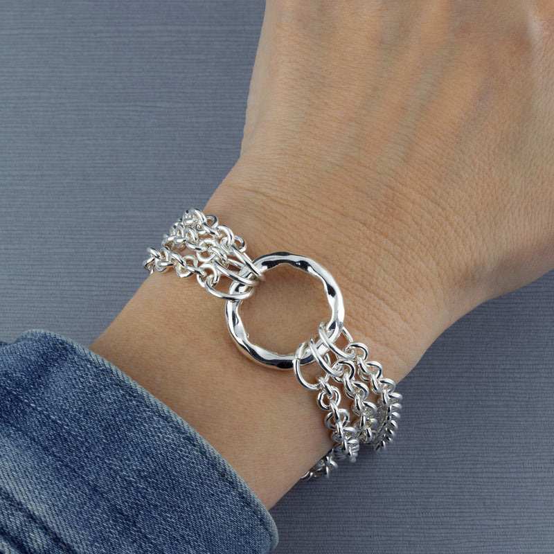 multi strand chain circle sterling silver bracelet