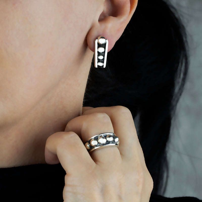 Taxco silver beaded stud earrings
