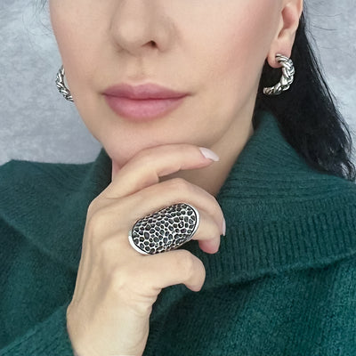 Long Sterling Silver Saddle Ring