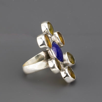amber and lapis lazuli ring