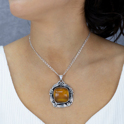 Amber Bloom Mexican Silver Pendant