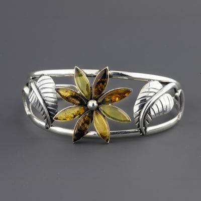 amber sterling silver floral cuff bracelet