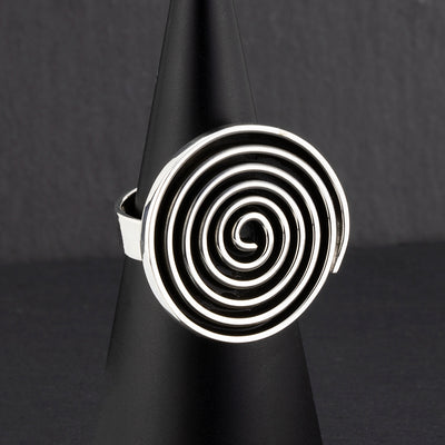 big Taxco oxidized silver tribal spiral ring