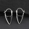 black onyx stone triangle hoop silver earrings