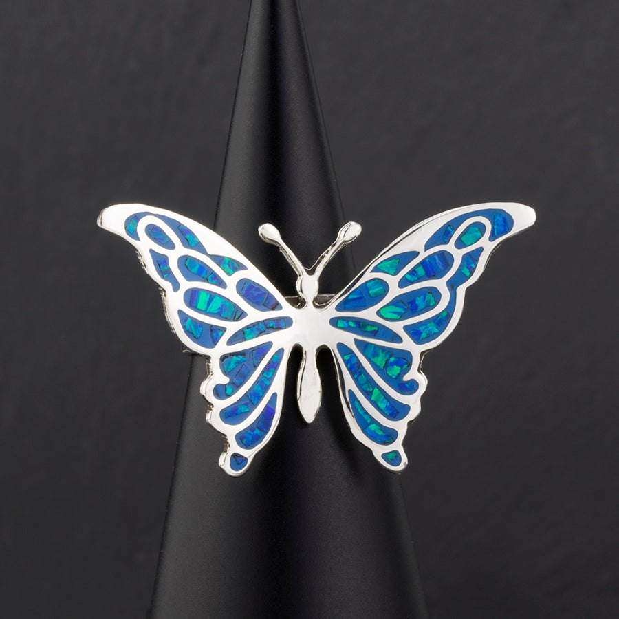 blue opal butterfly ring