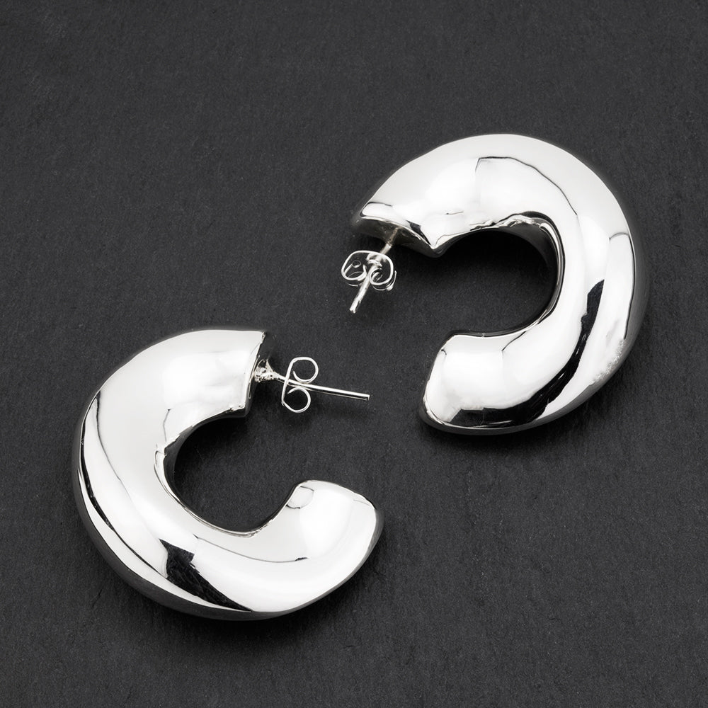bold chunky silver sculptured hoop earrings