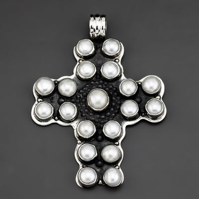 bold large pearl cross pendant