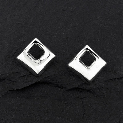 bold puffy square sterling silver stud earrings