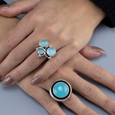 Moon Trio Chalcedony Ring