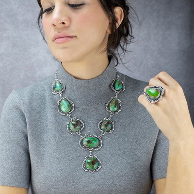 Jungle Noir Chrysocolla Necklace & Ring Set