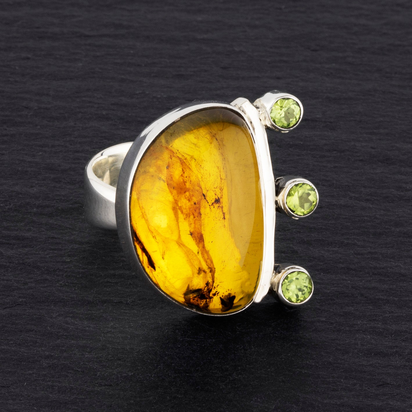 chunky amber and peridot stone ring