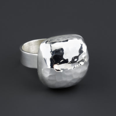 chunky hammered silver dome ring