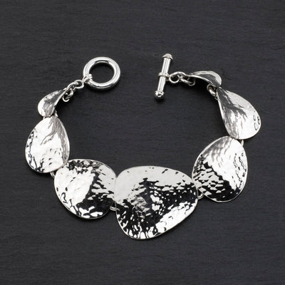 chunky hammered sterling silver link bracelet