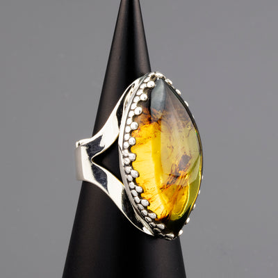 chunky silver and amber ring