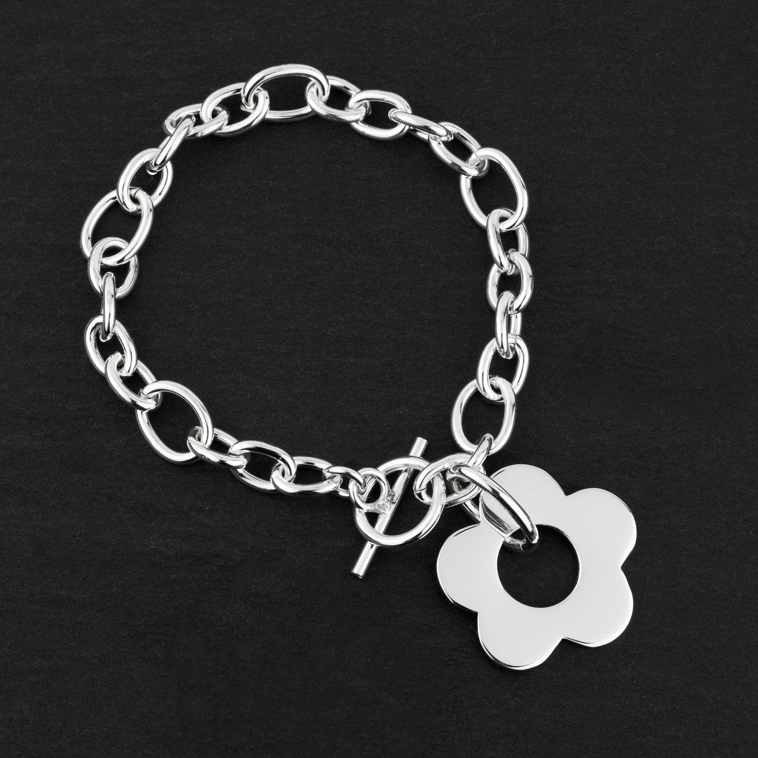 chunky silver daisy flower power charm bracelet