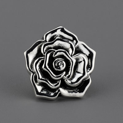 chunky silver rose statement ring