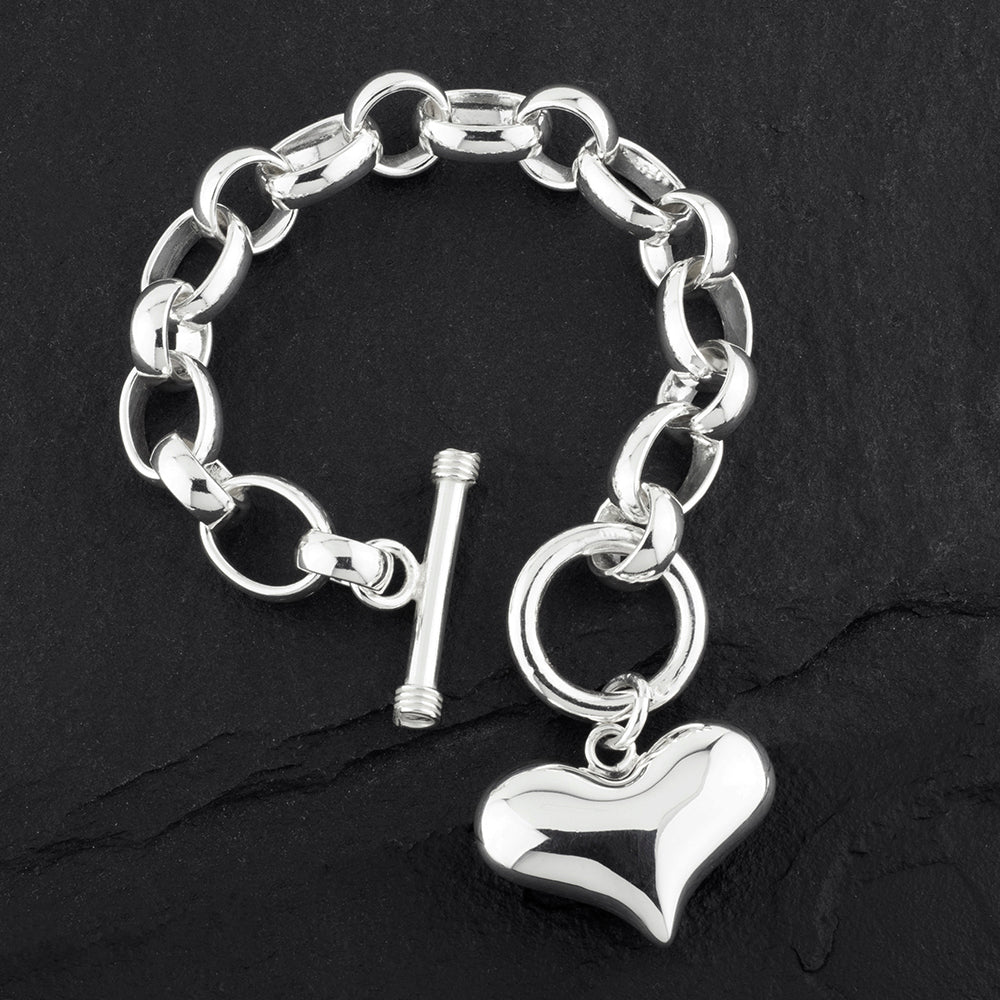 chunky sterling silver puffy heart charm bracelet