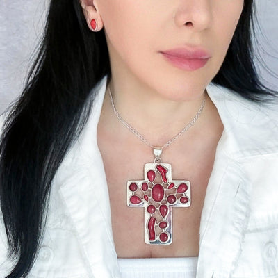 Holy Heat Coral Cross Pendant