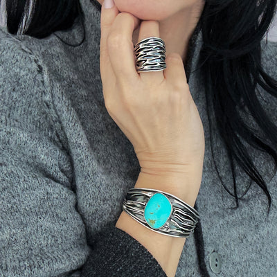 Turquoise Flow Mexican Silver Cuff Bracelet