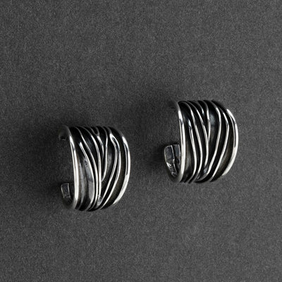 corrugated Mexican silver hoop earrings