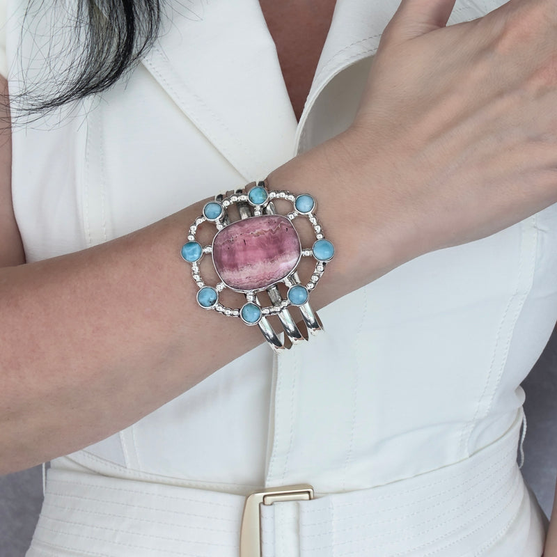rhodocrhosite larimar cuff bracelet