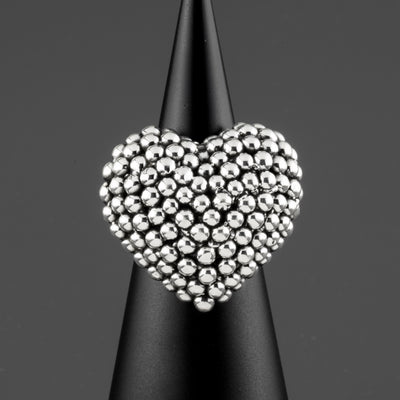 electroformed silver beaded heart ring