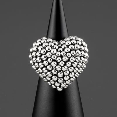 electroformed silver beaded heart ring