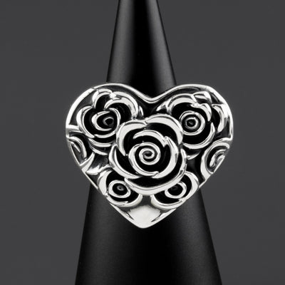 electroformed sterling silver rose heart ring