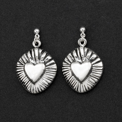flaming heart Mexican silver earrings