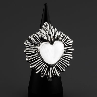 flaming heart Mexican silver ring