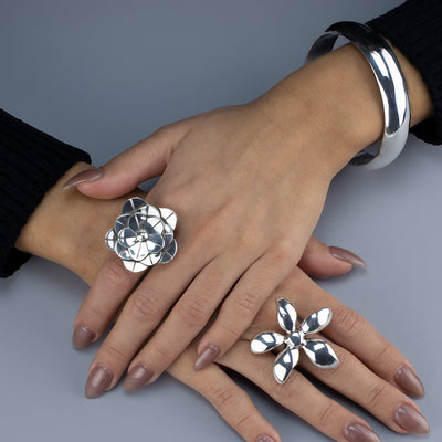 Sterling Silver Flower Statement Ring