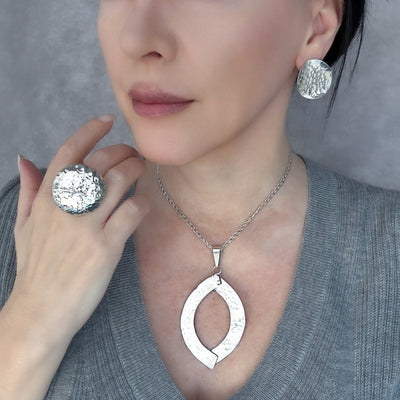 Moon Armor Hammered Silver Ring