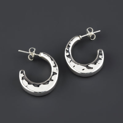 hammered sterling silver half hoop earrings