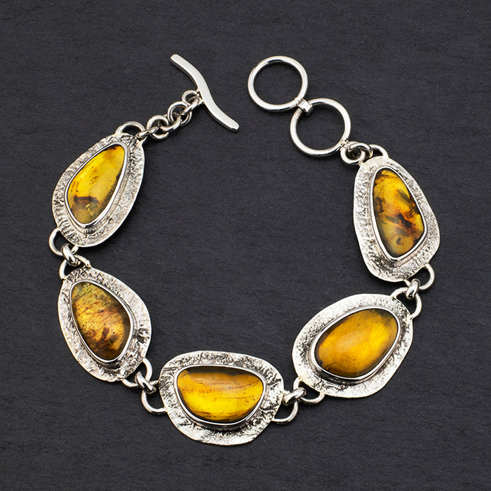 handmade sterling silver and genuine amber link bracelet
