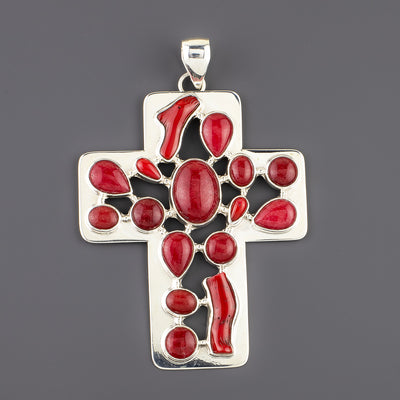 holy heat large coral cross pendant