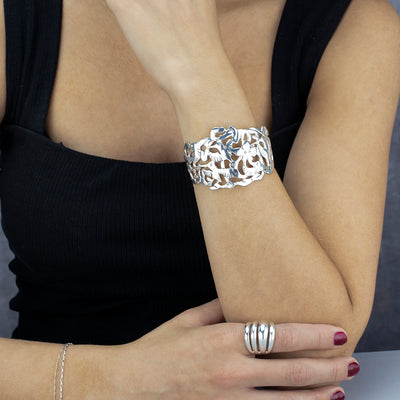 Hummingbirds Mexican Silver Cuff Bracelet