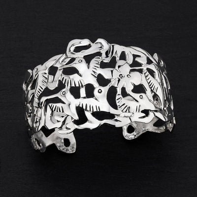 hummingbirds Mexican silver cuff bracelet