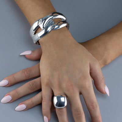 Power Curve Chunky Silver Cuff Bracelet