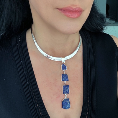 Long Lapis Lazuli Statement Pendant