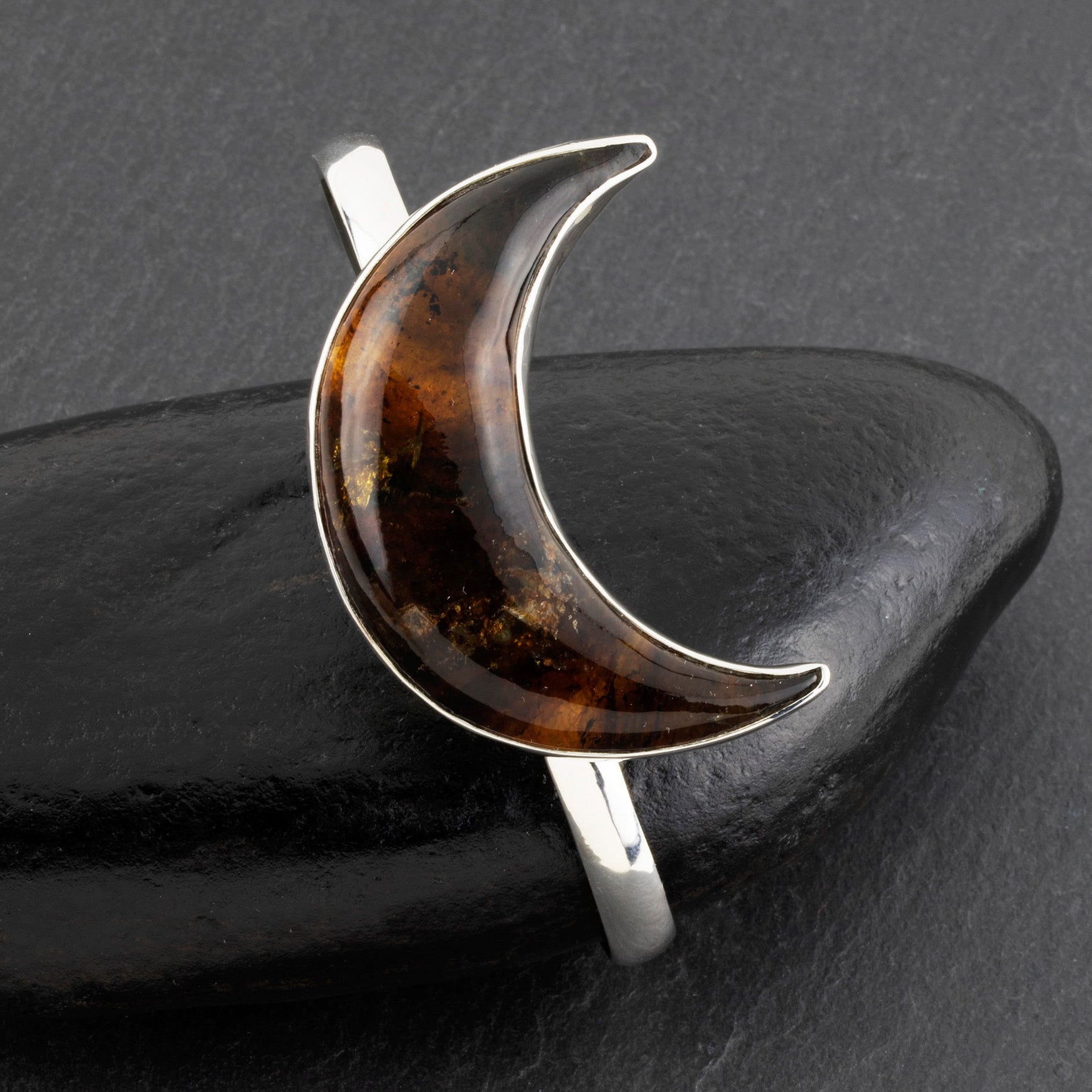 large amber and silver crescent moon cuff bracelet
