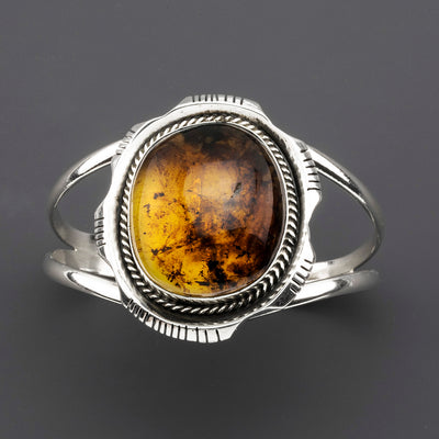 large amber cuff bracelet in sterling silver