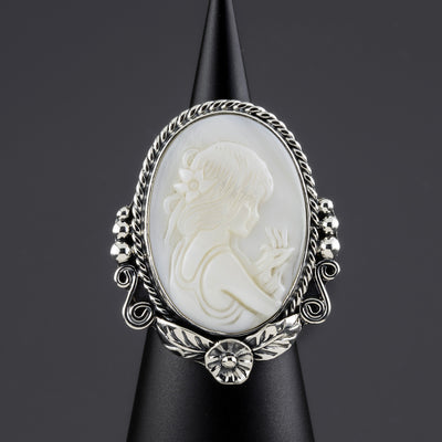 large cameo sterling silver ring