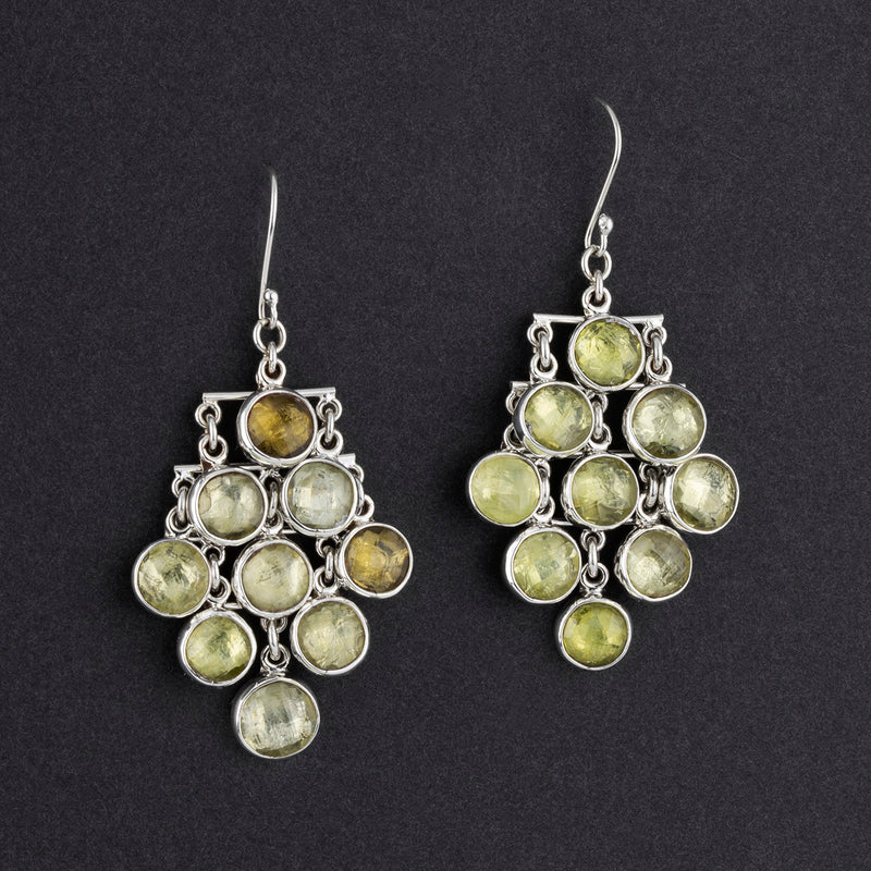 large faceted green citrine chandelier dangle earrings
